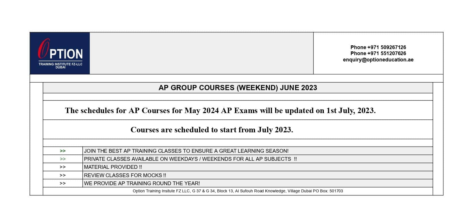 AP Courses at Option, DUBAI