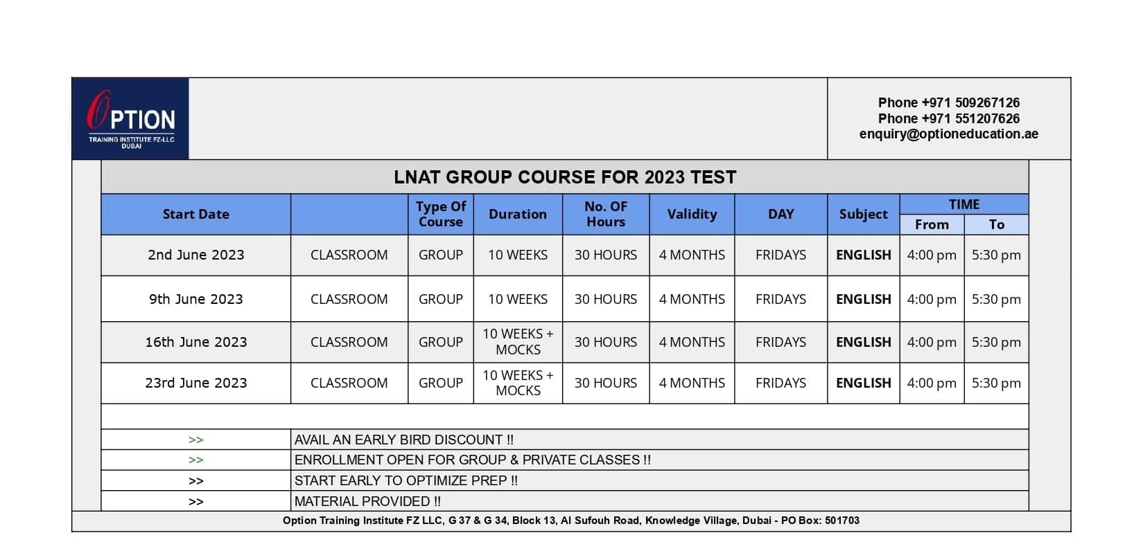 LNAT Courses at Option, Dubai